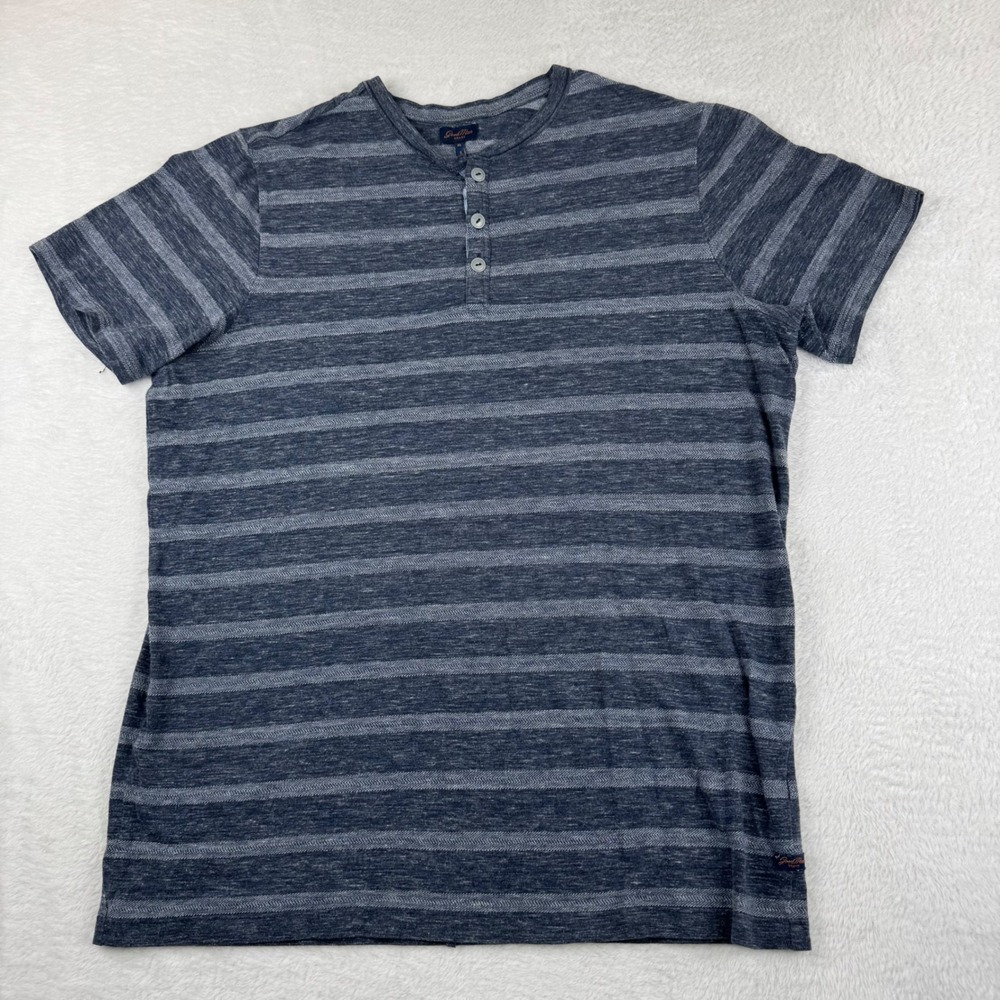 Good Man Brand Henley Shirt Mens Medium Blue Striped Short Sleeve Cotton Blend